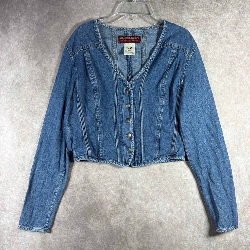 Vintage Unionbay Denim Jacket Womens Medium Blue Cropped Button Front‎ 90s Y2K